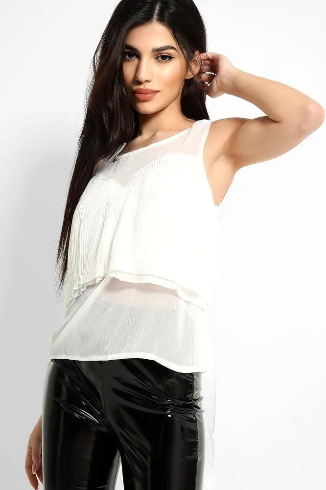 White Pleated Layered Drape Detail Top