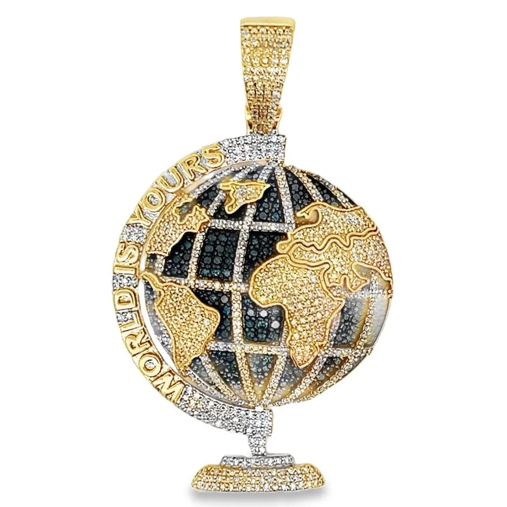 World Globe 1.85cttw Diamond Pendant 10K Yellow Gold